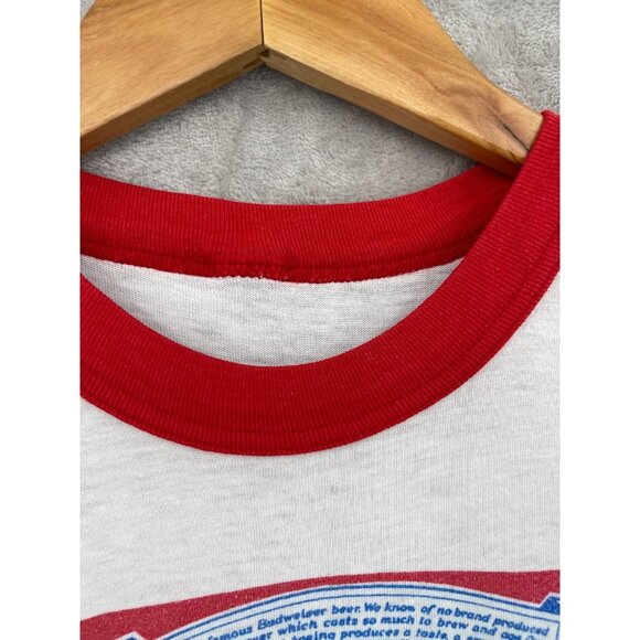 Vintage Budweiser 70s Size M Ringer Tee Single Stitch Distressed Graphic T-shirt - Picture 6 of 10